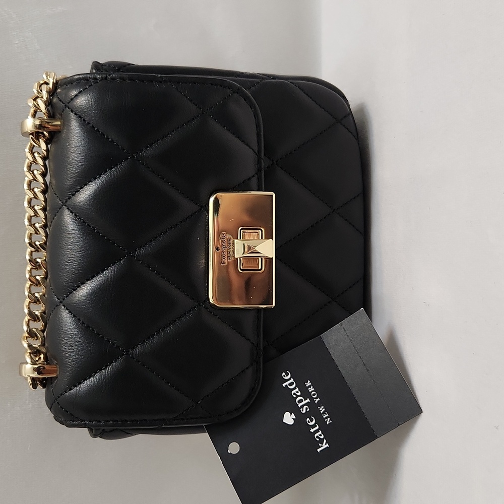 Kate Spade New York Carey Black Smooth Quilted Micro Flip Crossbody Bag - Picture 2 of 15